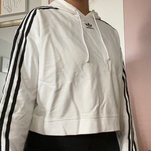 White and Black Striped Adidas Crop Hoodie